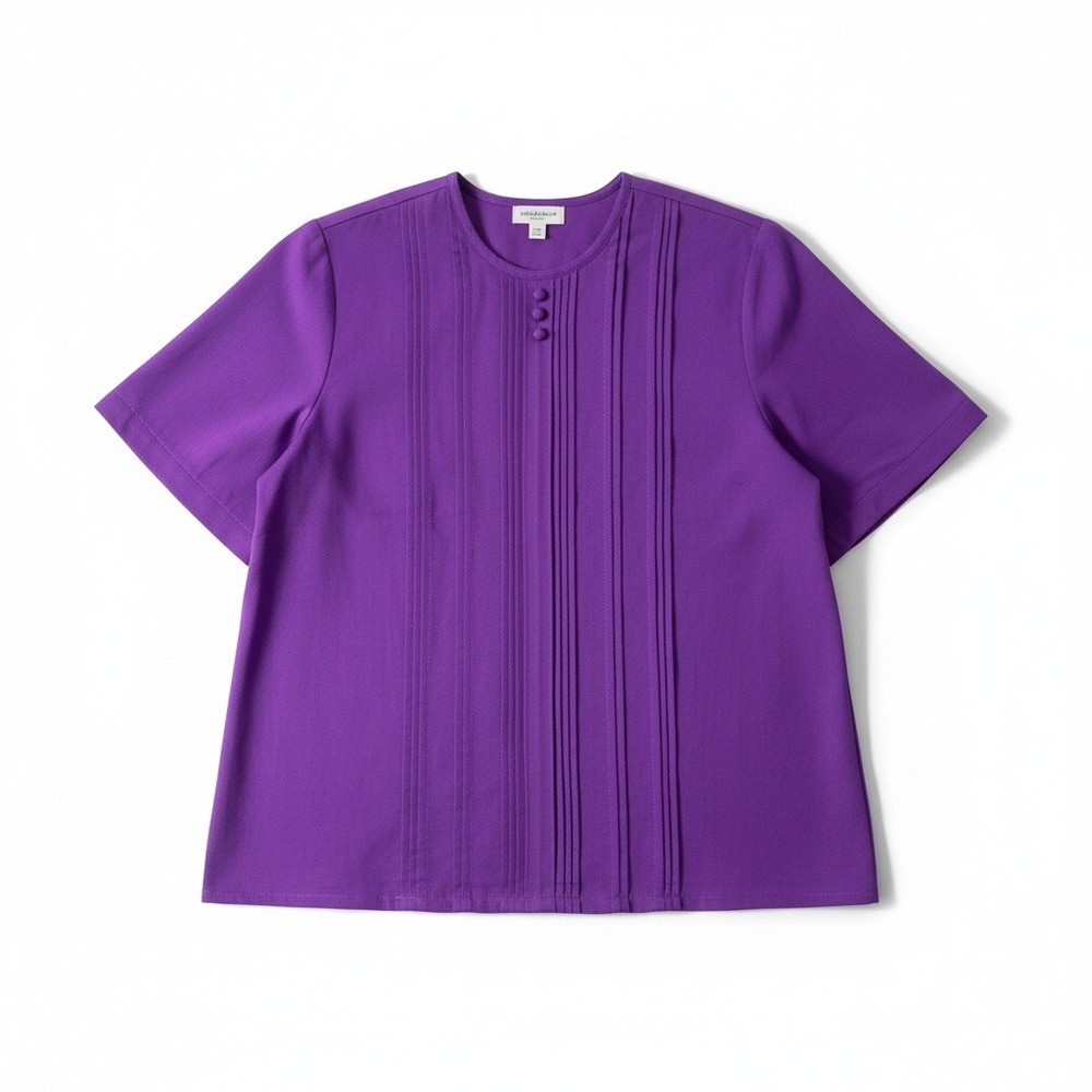 Judy Bond Purple Pintuck Short Sleeve Blouse, Woman's Size 10, Round Neck,‎ USA
